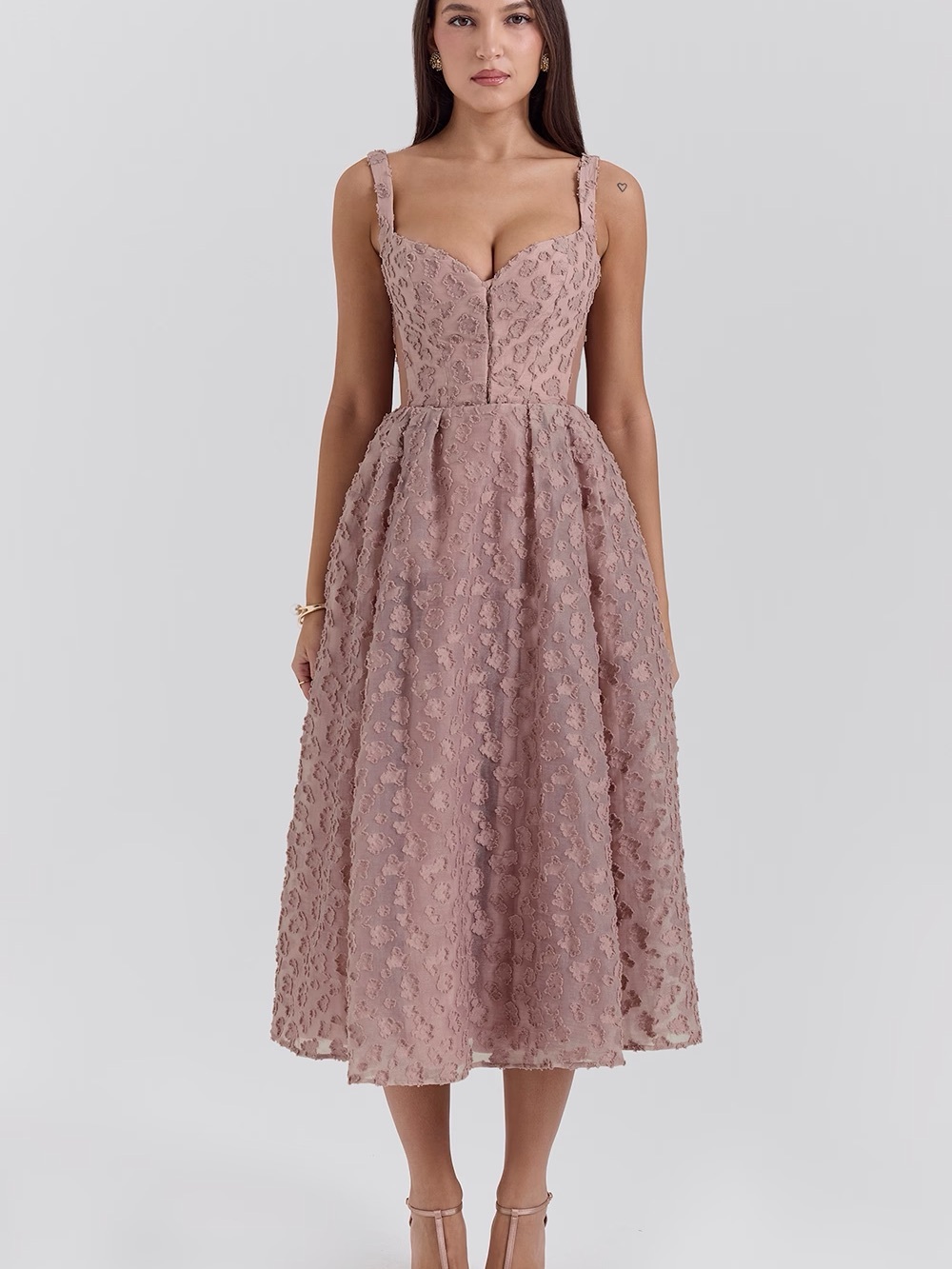 House Of Cb Lovely French Rose Jacquard Sweetheart Neckline Midi Dress